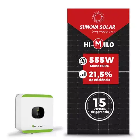 Gerador de Energia Solar Microinversor Growatt Sem Estrutura SGF 3,885KWP SUNOVA MONO 555W MIC 3KW 1MPPT MONO 220V