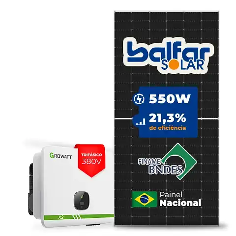 Gerador de Energia Solar On Grid Growatt Laje Inclinação SGF 34,10KWP BALFAR FINAME 550W MID X2 25KW 2MPPT TRIF 380V