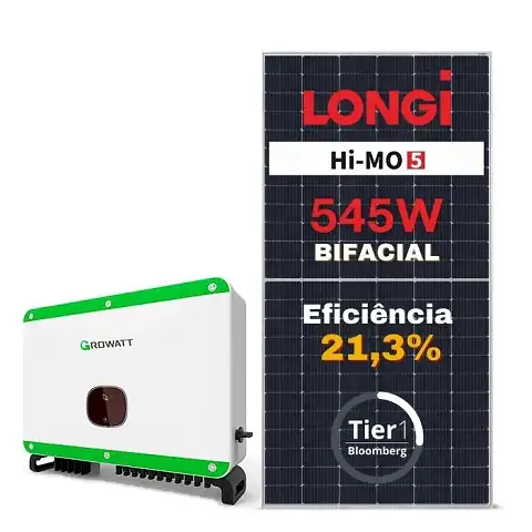 Gerador de Energia Solar Microinversor Growatt Sem Estrutura SGF 46,87KWP LONGI BIFACIAL 545W MAC 36KW 3MPPT TRIF 220V