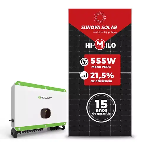 Gerador de Energia Solar Microinversor Growatt Solo Mesa 8 Painéis SGF 34,41KWP SUNOVA MONO 555W MAC 30KW 3MPPT TRIF 220V