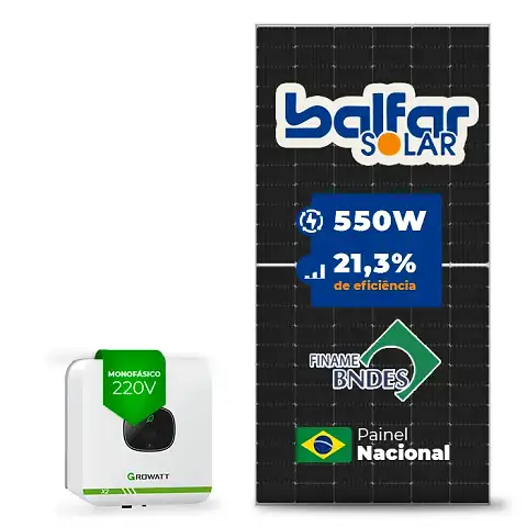 Gerador de Energia Solar On Grid Growatt Telhado Metálico Mini Trilho SGF 3,30KWP BALFAR FINAME 550W MIC X2 3KW 1MPPT MONO 220V