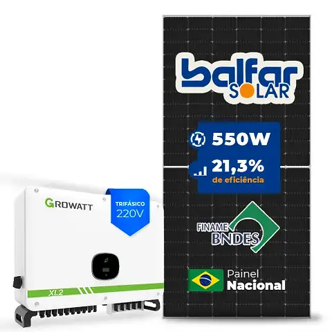 Gerador de Energia Solar On Grid Growatt Telhado Fibro Parafuso Metal SGF 39,60KWP BALFAR FINAME 550W MAC XL2 36KW 3MPPT TRIF 220V