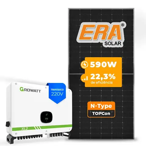 Gerador de Energia Solar On Grid Growatt Telhado Cerâmico Gancho SGF 30,68KWP ERA N-TYPE MONO 590W MAC XL2 30KW 3MPPT TRIF 220V