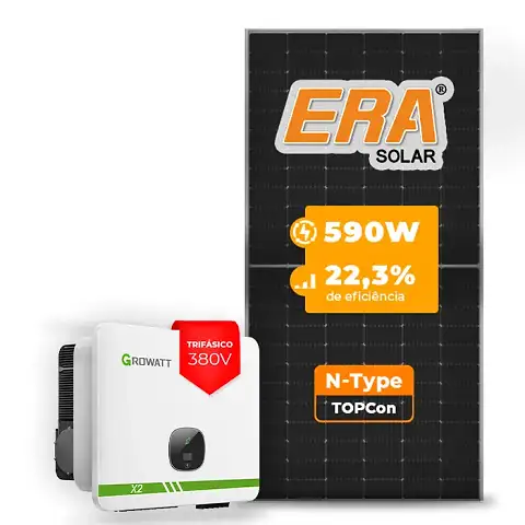 Gerador de Energia Solar On Grid Growatt Telhado Fibro Parafuso Madeira SGF 75,52KWP ERA N-TYPE MONO 590W MID X2 50KW 4MPPT TRIF 380V