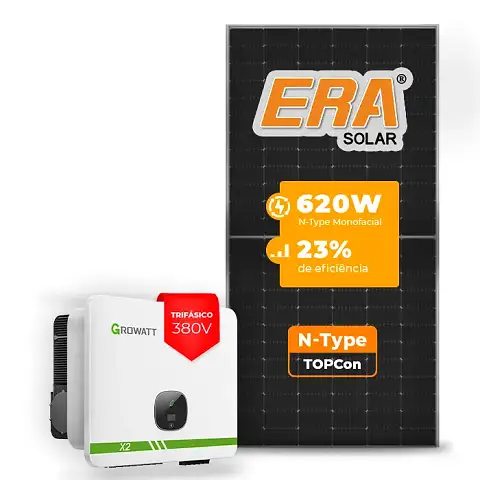 Gerador de Energia Solar On Grid Growatt Sem Estrutura SGF 74,40KWP ERA N-TYPE MONO 620W MID X2 50KW 4MPPT TRIF 380V