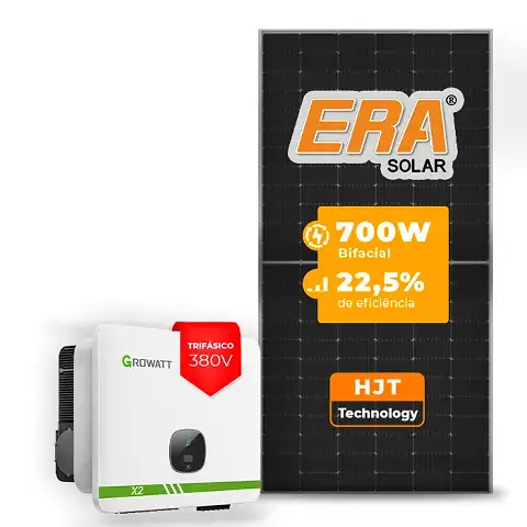 Gerador de Energia Solar On Grid Growatt Telhado Fibro Parafuso Metal SGF 67,20KWP ERA HJT BIFACIAL 700W MID X2 50KW 4MPPT TRIF 380V