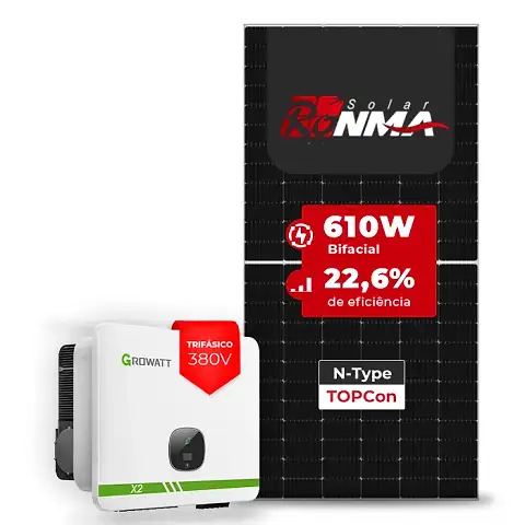 Gerador de Energia Solar On Grid Growatt Sem Estrutura SGF 32,94KWP RONMA 610W BIFACIAL MID X2 30KW 2MPPT TRIF 380V