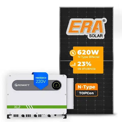 Gerador de Energia Solar On Grid Growatt Telhado Fibro Parafuso Madeira SGF 99,20KWP ERA N-TYPE MONO 620W MAX XL2 75KW 8MPPT TRIF 220V