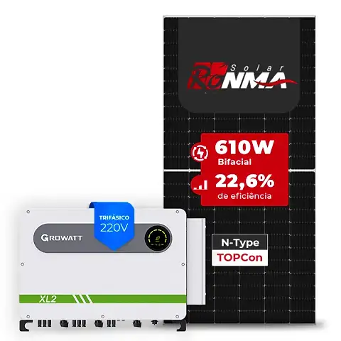 Gerador de Energia Solar On Grid Growatt Sem Estrutura SGF 78,08KWP RONMA 610W BIFACIAL MAX XL2 50KW 8MPPT TRIF 220V