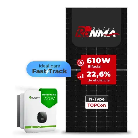Gerador de Energia Solar On Grid Growatt Telhado Fibro Parafuso Madeira SGF 7,32KWP RONMA 610W BIFACIAL MIN X2 7.5KW 2MPPT FAST TRACK MONO 220V