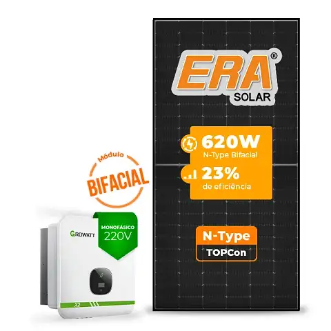 Gerador de Energia Solar On Grid Growatt Telhado Fibro Parafuso Metal SGF 11,16KWP ERA BLACK FRAME 620W MIN X2 8KW 3MPPT MONO 220V