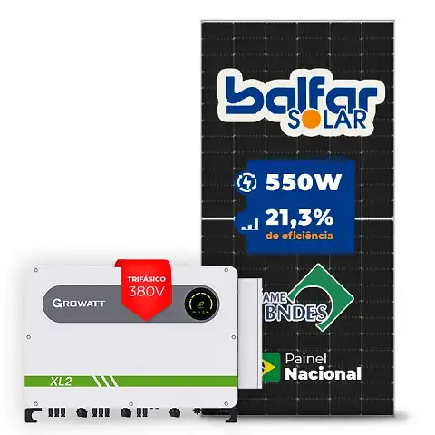 Gerador de Energia Solar On Grid Growatt Laje Inclinação SGF 99,00KWP BALFAR FINAME 550W MAX 75KW 7MPPT TRIF 380V