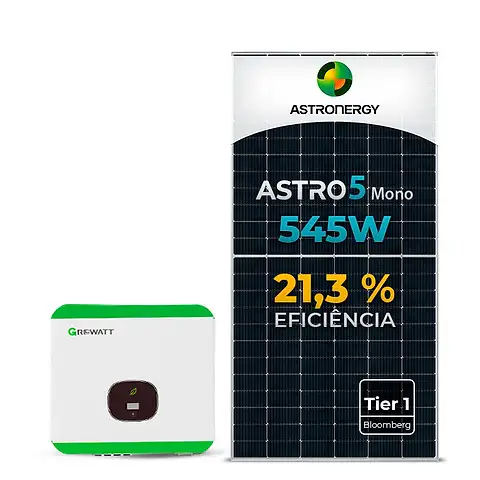 Gerador de Energia Solar Microinversor Growatt Laje Inclinação SGF 7,63KWP ASTRONERGY MONO 545W MIN 8KW 2MPPT MONO 220V