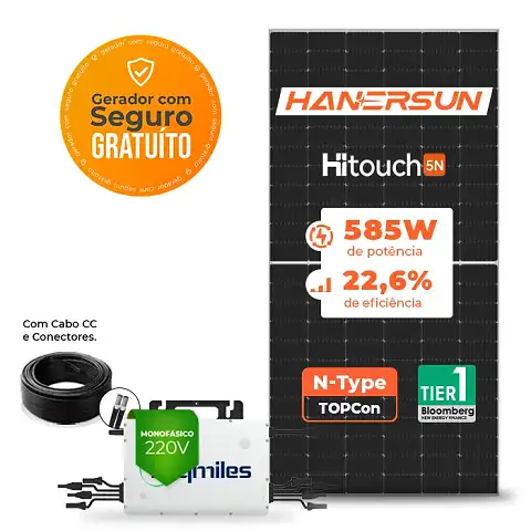 Gerador de Energia Solar On Grid Hoymiles Telhado Fibro Parafuso Metal SGF 7,02KWP HANERSUN MONO 585W HMS-DW 2KW 2MPPT MONO 220V