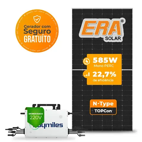 Gerador de Energia Solar On Grid Hoymiles Telhado Cerâmico Gancho SGF 2,34KWP ERA N-TYPE MONO 585W HMS-DW 2KW 2MPPT MONO 220V