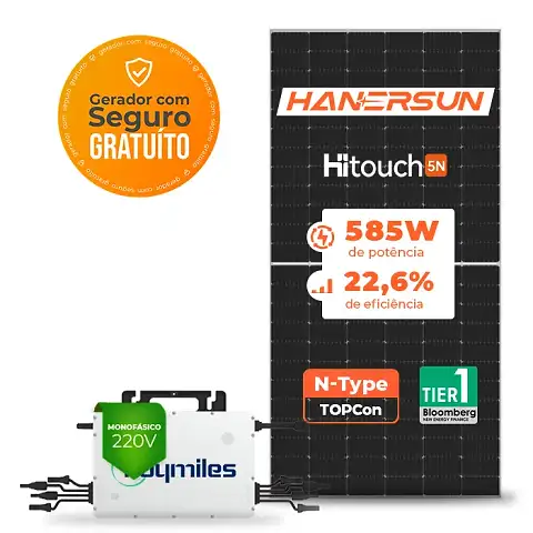 Gerador de Energia Solar On Grid Hoymiles Telhado Ondulado SGF 8,19KWP HANERSUN MONO 585W HMS-DW 2KW 2MPPT MONO 220V