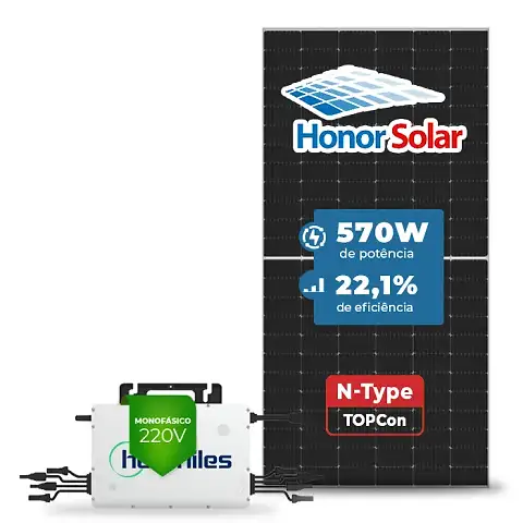 Gerador de Energia Solar On Grid Hoymiles Sem Estrutura SGF 7,98KWP HONOR N-TYPE 570W HMS-DW 2KW 2MPPT MONO 220V