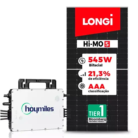 Gerador de Energia Solar On Grid Hoymiles Telhado Ondulado SGF 2,18KWP LONGI BIFACIAL 545W HMS 2KW 4MPPT MONO 220V COM CABO 