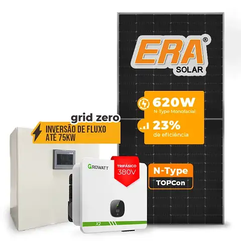 Gerador de Energia Solar Inversão de Fluxo Growatt Sem Estrutura SGF 79,36KWP ERA N-TYPE MONO 620W MID X2 50KW 4MPPT TRIF 380V