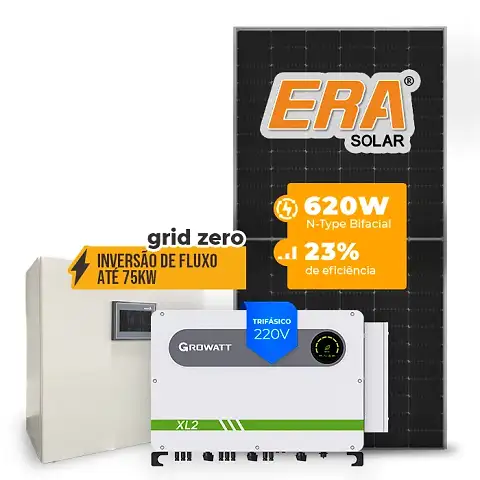 Gerador de Energia Solar Inversão de Fluxo Growatt Sem Estrutura SGF 52,08KWP ERA N-TYPE MONO 620W MAX XL2 50KW 8MPPT TRIF 220V