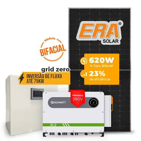 Gerador de Energia Solar Inversão de Fluxo Growatt Sem Estrutura SGF 81,84KWP ERA BIFACIAL 620W MAX 75KW 7MPPT TRIF 380V