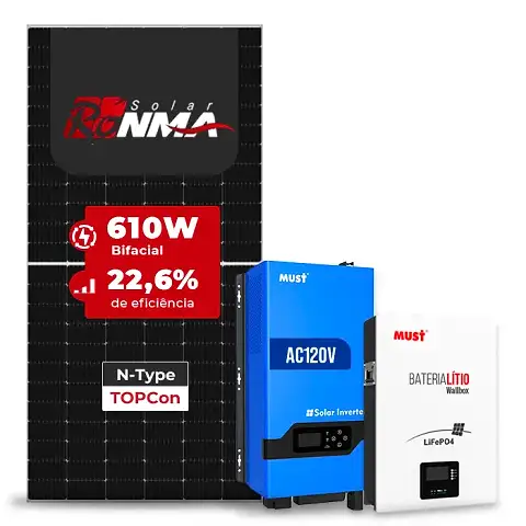 Gerador de Energia Solar Retrofit Must Sem Estrutura SGF 1,22KWP RONMA 610W PV29 LHP 5KW AC120V DC48V BAT. LITIO 5.12KWH 100A