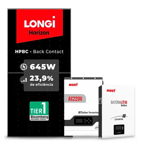 Gerador de Energia Solar Retrofit Must Sem Estrutura SGF 1,29KWP LONGI 645W HPBC PV29 LHP 5KW AC220V DC48V