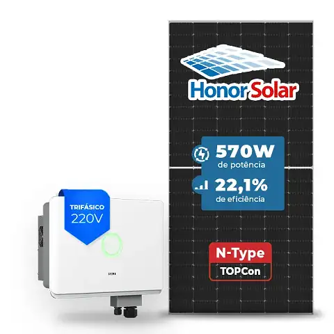 Gerador de Energia Solar On Grid SAJ Sem Estrutura SGF 14,82KWP HONOR N-TYPE 570W SAJ T2 15KW 2MPPT TRIF 220V