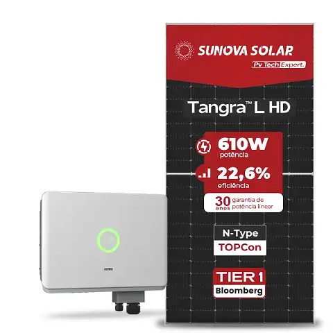 Gerador de Energia Solar On Grid SAJ Sem Estrutura SGF 17,08KWP SUNOVA N-TYPE MONO 610W SAJ T2 15KW 2MPPT TRIF 380V