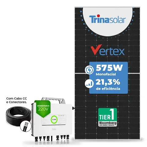 Gerador de Energia Solar On Grid SAJ Sem Estrutura SGF 8,05KWP TRINA VERTEX 575W M2 2.25KW 4MPPT MONO 220V COM CABO