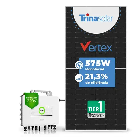 Gerador de Energia Solar On Grid SAJ Telhado Fibro Parafuso Madeira SGF 6,90KWP TRINA VERTEX 575W M2 2.25KW 4MPPT MONO 220V