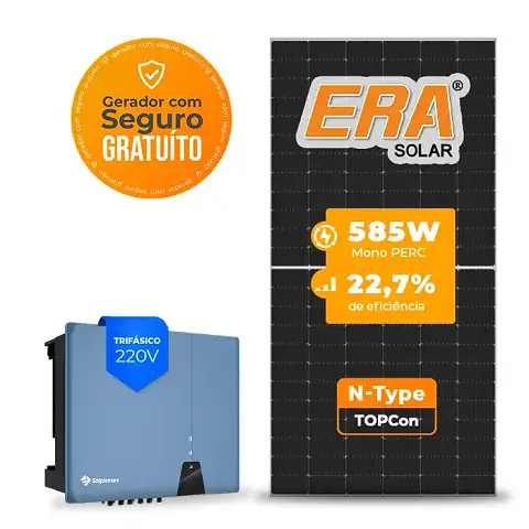 Gerador de Energia Solar On Grid Solplanet Telhado Cerâmico Gancho SGF 56,16KWP ERA N-TYPE MONO 585W ASW 37.5KW 4MPPT TRIF 220V