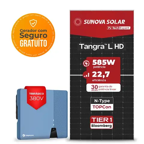 Gerador de Energia Solar On Grid Solplanet Solo Mesa 8 Painéis SGF 30,42KWP SUNOVA N-TYPE MONO 585W ASW 25KW 2MPPT TRIF 380V