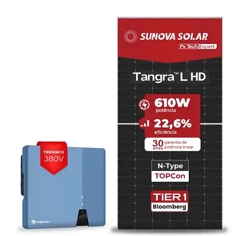 Gerador de Energia Solar On Grid Solplanet Sem Estrutura SGF 23,18KWP SUNOVA N-TYPE MONO 610W ASW 20KW 2MPPT TRIF 380V