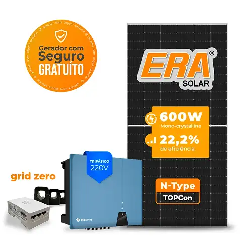 Gerador de Energia Solar Grid Zero Solplanet Telhado Cerâmico Gancho SGF 33,60KWP ERA N-TYPE MONO 600W ASW 30KW 4MPPT TRIF 220V