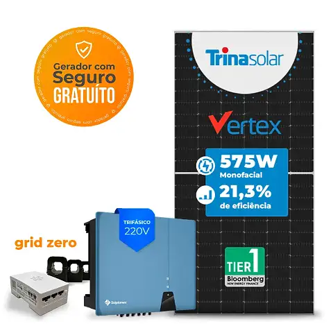 Gerador de Energia Solar Grid Zero Solplanet Telhado Fibro Parafuso Madeira SGF 29,90KWP TRINA VERTEX 575W ASW 25KW 3MPPT TRIF 220V