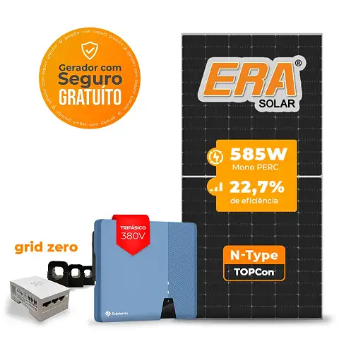 Gerador de Energia Solar Grid Zero Solplanet Solo Mesa 8 Painéis SGF 30,42KWP ERA N-TYPE MONO 585W ASW 25KW 2MPPT TRIF 380V