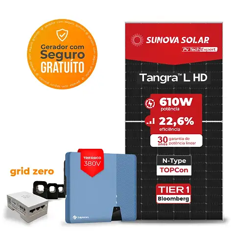 Gerador de Energia Solar Grid Zero Solplanet Telhado Ondulado SGF 31,72KWP SUNOVA N-TYPE MONO 610W ASW 25KW 2MPPT TRIF 380V