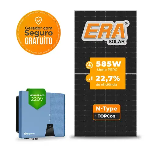 Gerador de Energia Solar On Grid Solplanet Solo Mesa 8 Painéis SGF 4,68KWP ERA N-TYPE MONO 585W ASW 5KW 2MPPT MONO 220V