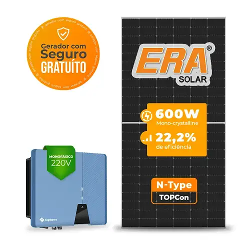 Gerador de Energia Solar On Grid Solplanet Telhado Fibro Parafuso Madeira SGF 5,40KWP ERA N-TYPE MONO 600W ASW 5KW 2MPPT MONO 220V