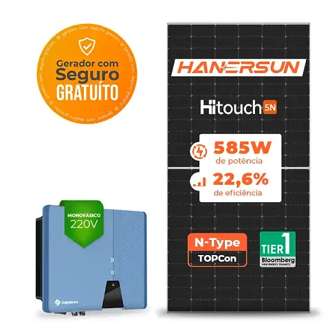 Gerador de Energia Solar On Grid Solplanet Telhado Metálico Perfil 55cm Mini SGF 4,10KWP HANERSUN MONO 585W ASW 4KW 2MPPT MONO 220V