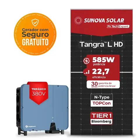 Gerador de Energia Solar On Grid Solplanet Solo Mesa 8 Painéis SGF 47,97KWP SUNOVA N-TYPE MONO 585W ASW 40KW 3MPPT TRIF 380V
