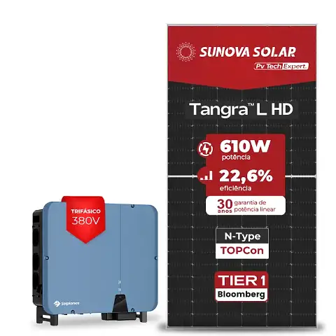 Gerador de Energia Solar On Grid Solplanet Telhado Cerâmico Gancho SGF 51,24KWP SUNOVA N-TYPE MONO 610W ASW 40KW 3MPPT TRIF 380V