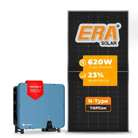 Gerador de Energia Solar On Grid Solplanet Telhado Cerâmico Gancho SGF 69,44KWP ERA N-TYPE MONO 620W ASW 50KW 5MPPT TRIF 380V