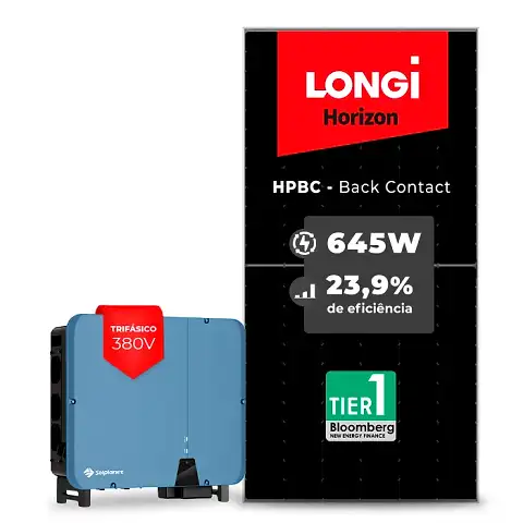 Gerador de Energia Solar On Grid Solplanet Telhado Metálico Mini Trilho SGF 64,50KWP LONGI 645W HPBC ASW 50KW 5MPPT TRIF 380V