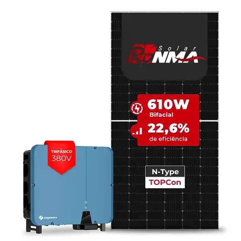Gerador de Energia Solar On Grid Solplanet Telhado Fibro Parafuso Metal SGF 57,34KWP RONMA 610W BIFACIAL ASW 50KW 5MPPT TRIF 380V