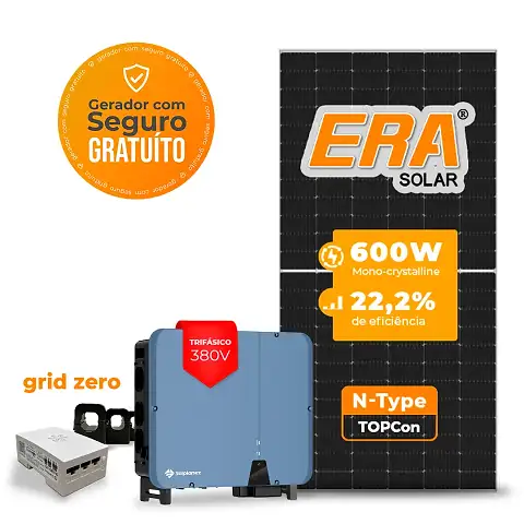 Gerador de Energia Solar Grid Zero Solplanet Laje Inclinação SGF 45,60KWP ERA N-TYPE MONO 600W ASW 40KW 3MPPT TRIF 380V