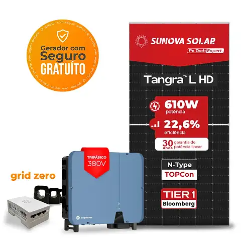 Gerador de Energia Solar Grid Zero Solplanet Telhado Fibro Parafuso Madeira SGF 39,04KWP SUNOVA N-TYPE MONO 610W ASW 36KW 3MPPT TRIF 380V