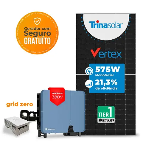 Gerador de Energia Solar Grid Zero Solplanet Telhado Cerâmico Gancho SGF 36,80KWP TRINA VERTEX 575W ASW 36KW 3MPPT TRIF 380V