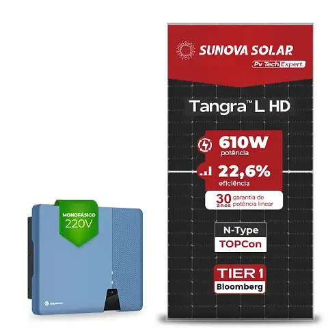 Gerador de Energia Solar On Grid Solplanet Telhado Ondulado SGF 14,64KWP SUNOVA N-TYPE MONO 610W ASW 10KW 3MPPT MONO 220V